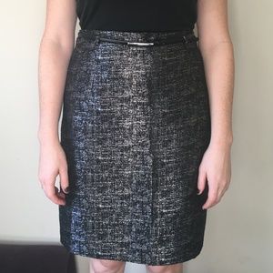 Tahari ASL Black and Silver Metallic Pencil Skirt